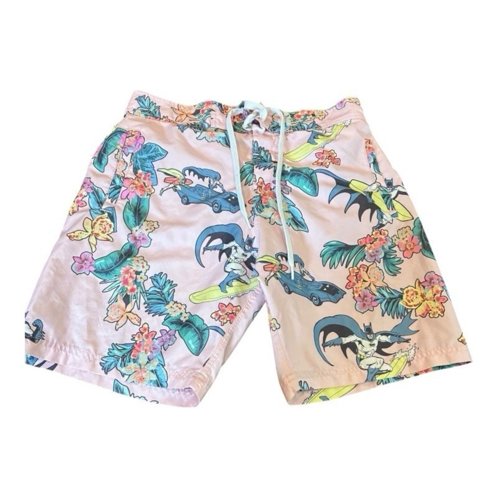 DC Comics Board shorts Batman Mens Swim Trunks Medium Pink Hawaiian Mesh‎ Liner